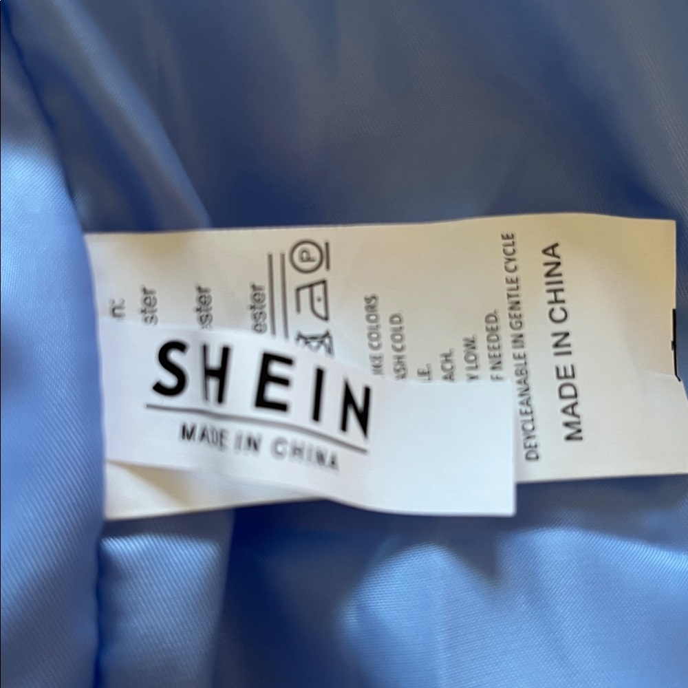 SHEIN Jacket Fashionable Striped Light Blue And White Fabric. Size Large - Picture 2 of 7